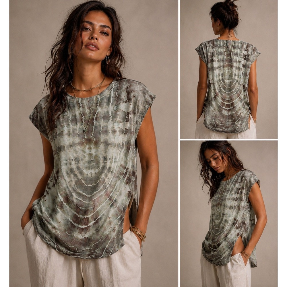 Lululemon High Slit Shirt Size 8 Green Brown CUSTOM  Ice Tie Dye OOAK Hiking